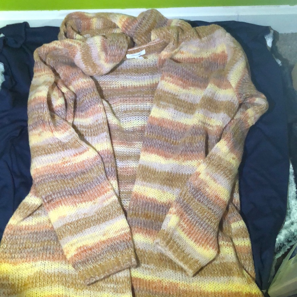 Maurices Hooded Open Cardigan in Yellow, Tan & Pink Tones